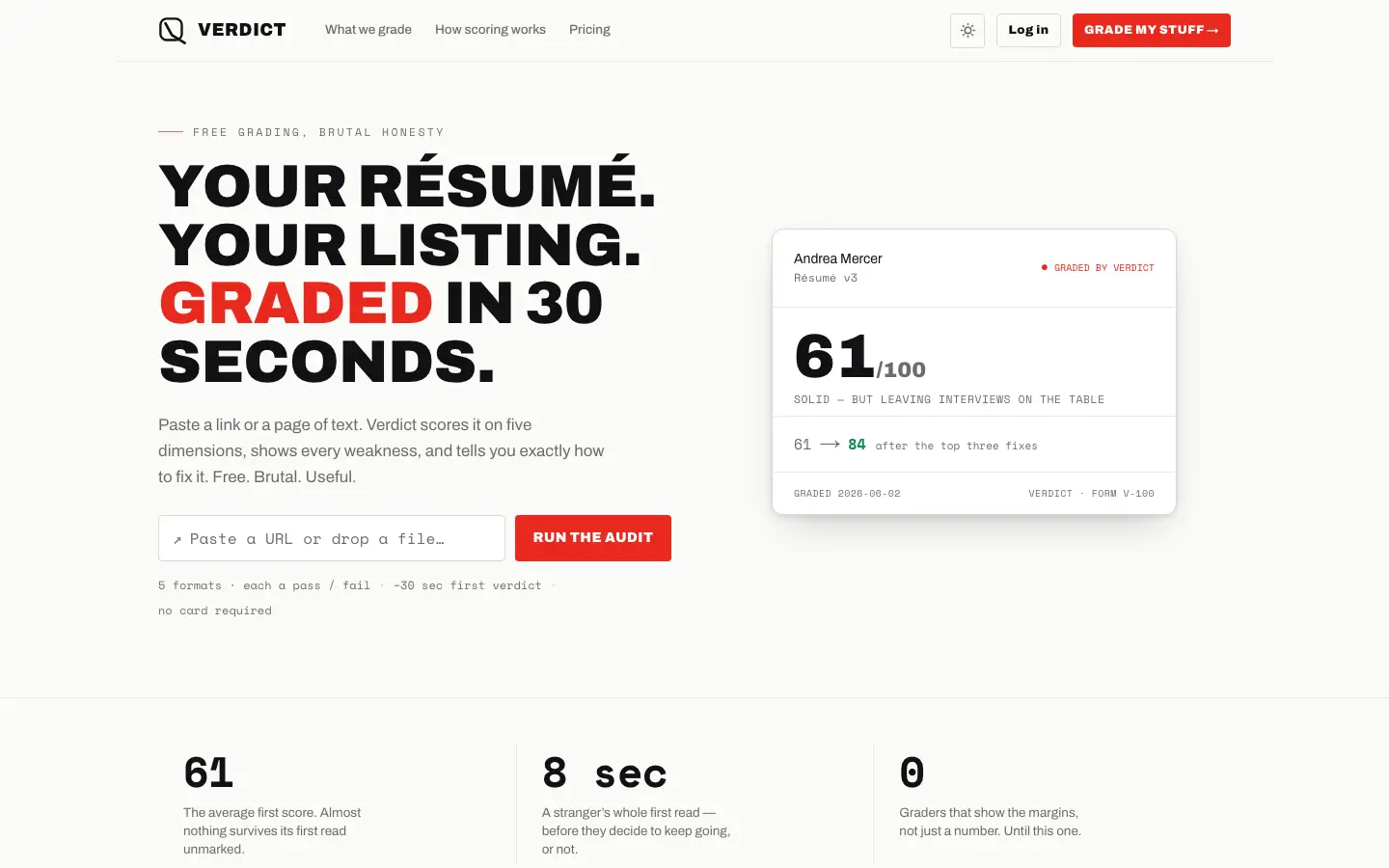 Verdict — Landing page