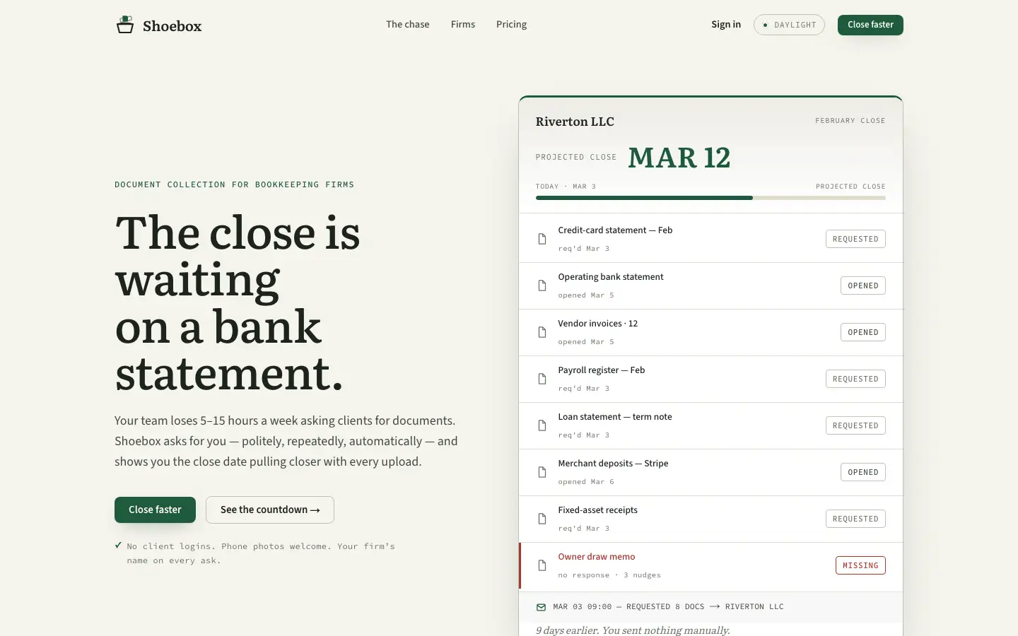 Shoebox — Landing page