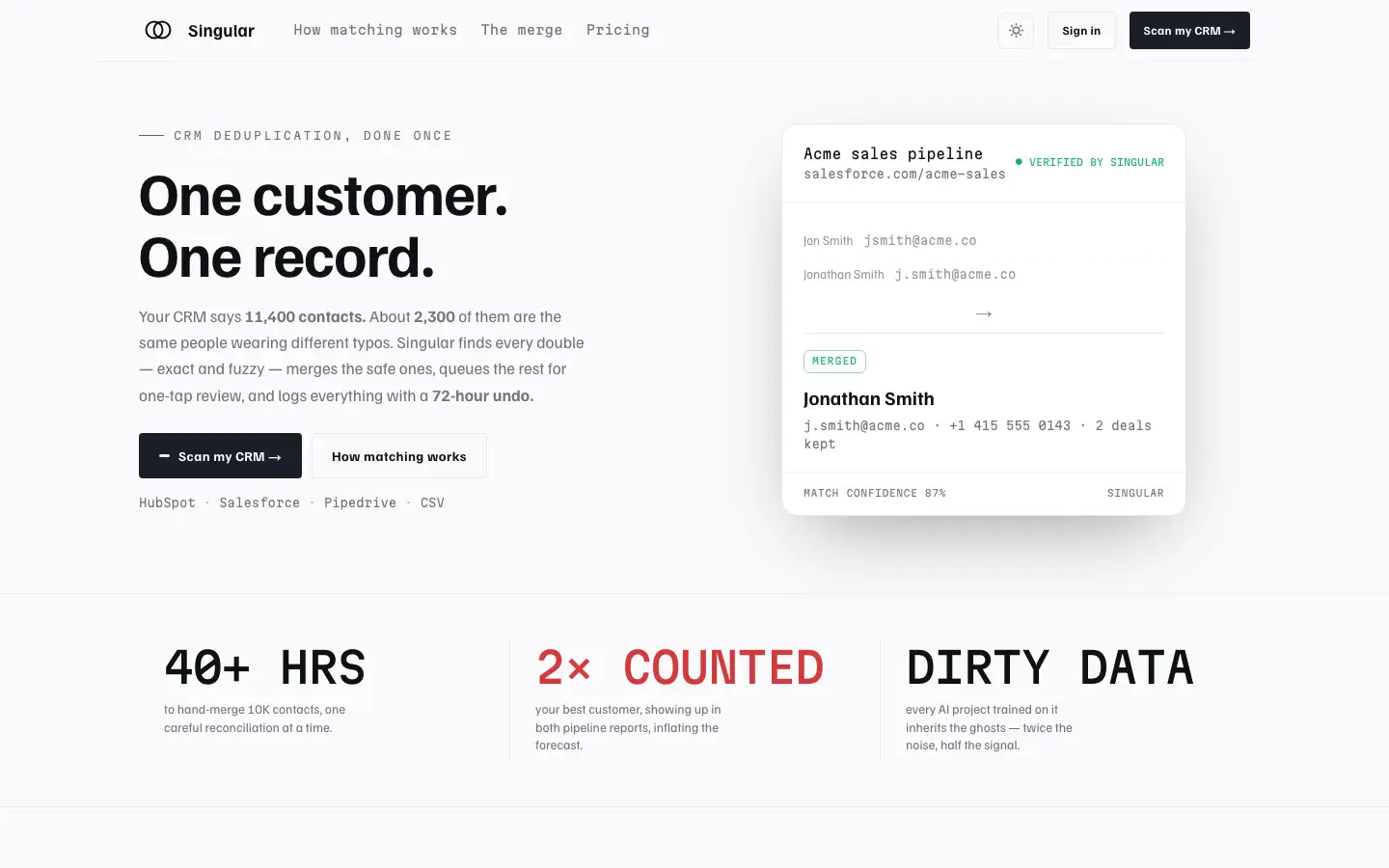 Singular — Landing page