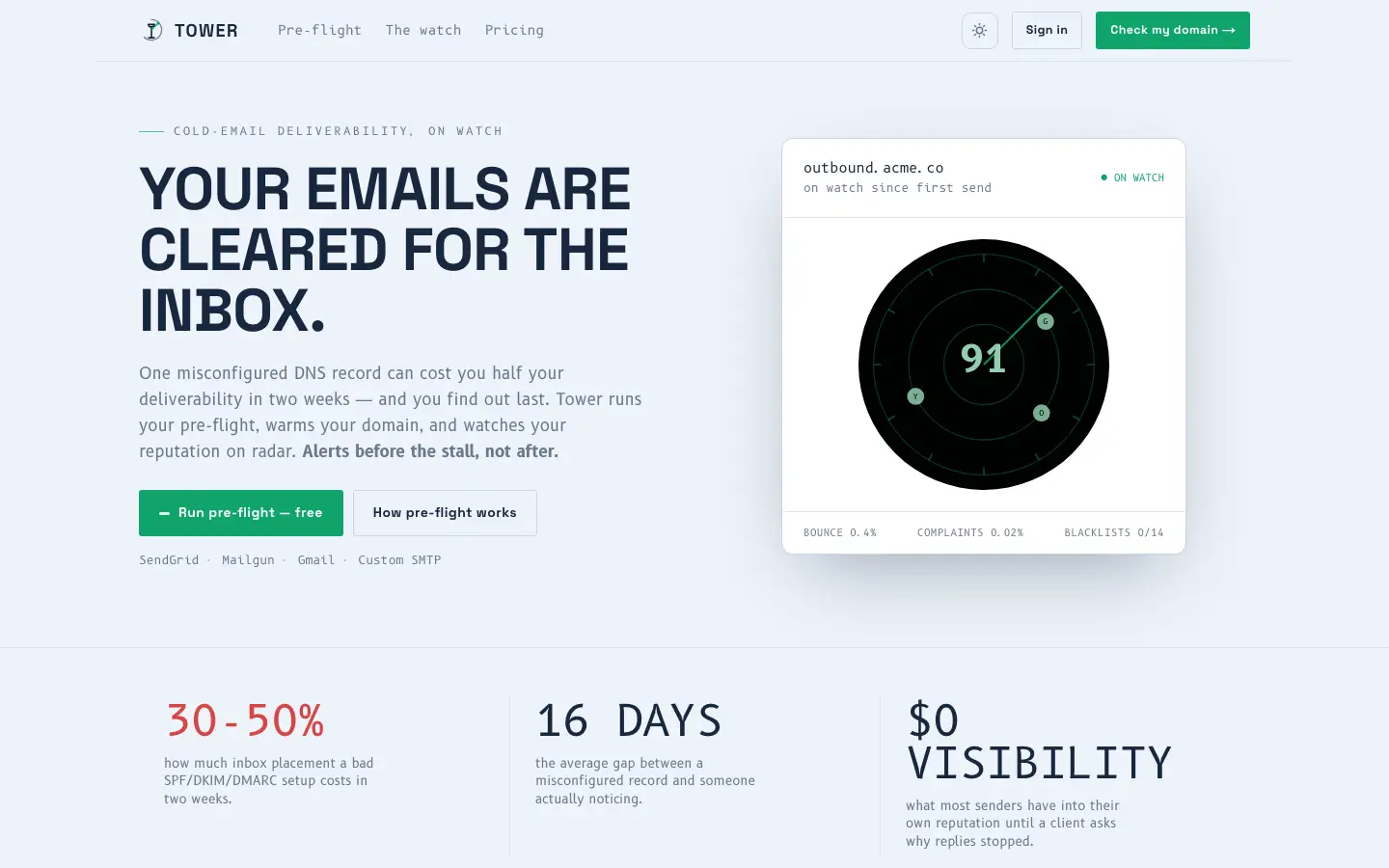 Tower — Landing page