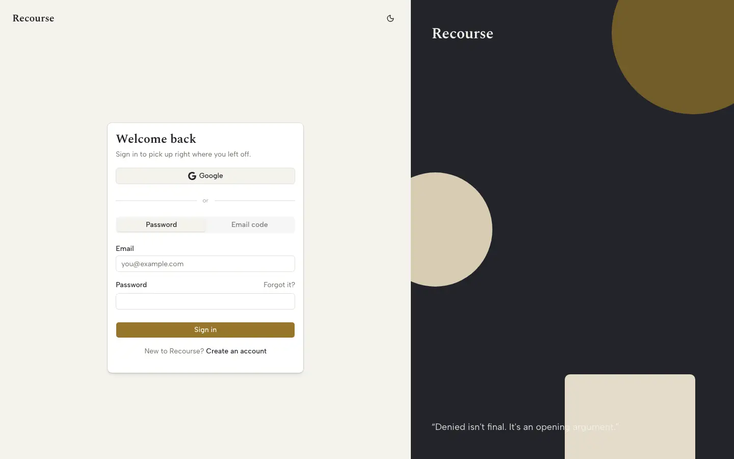 Recourse — Sign in