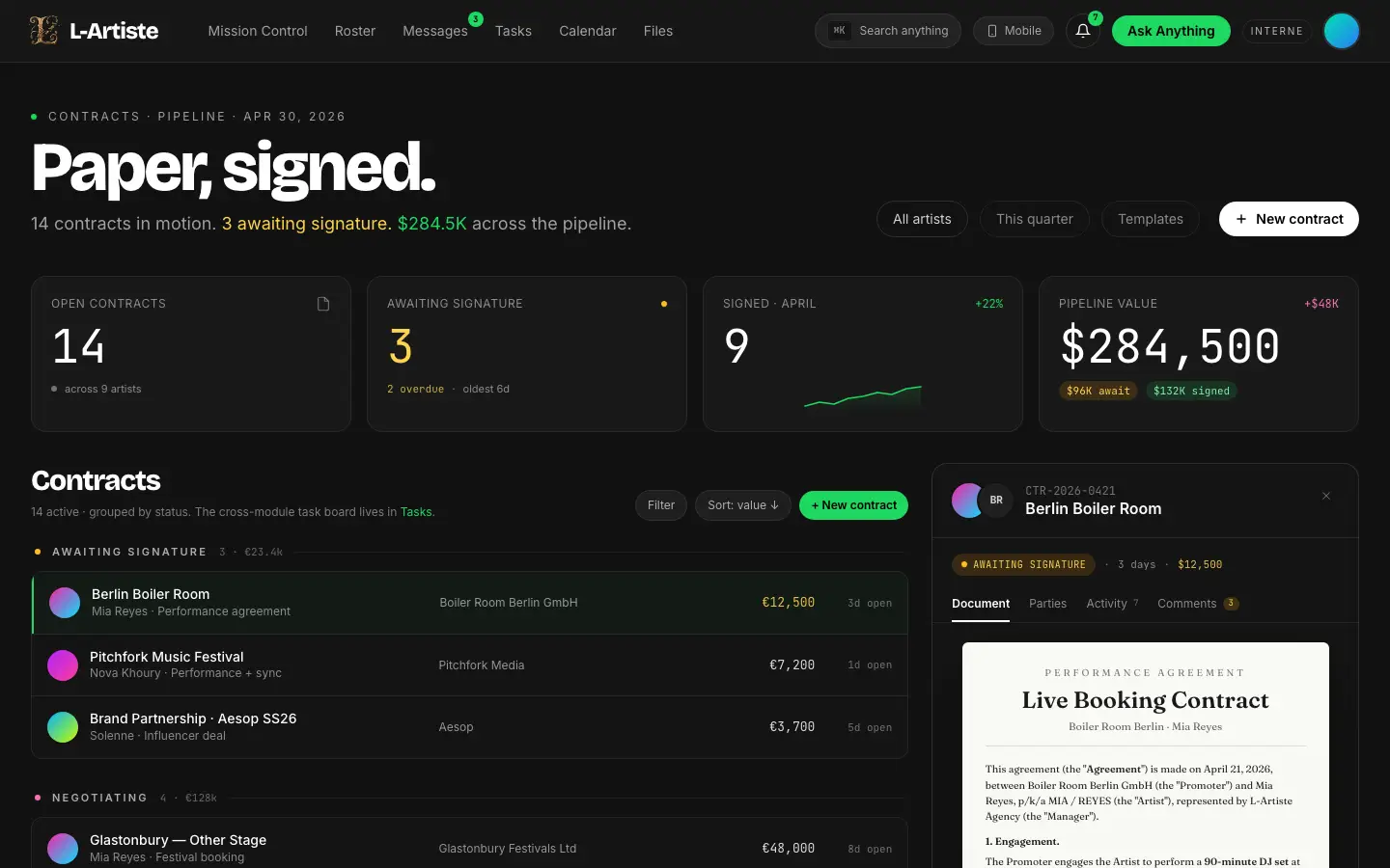 L’Artiste — Contracts (design)