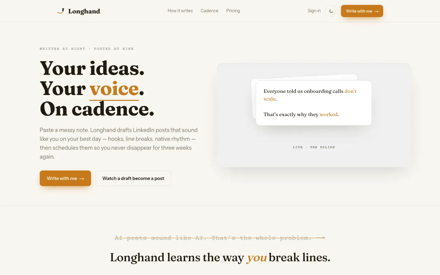 Longhand — Landing page