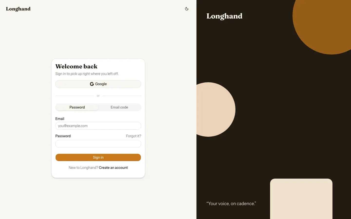 Longhand — Sign in