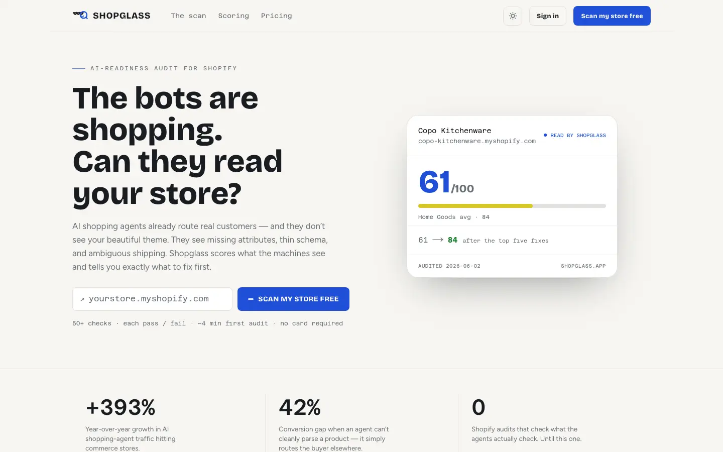 Shopglass — Landing page